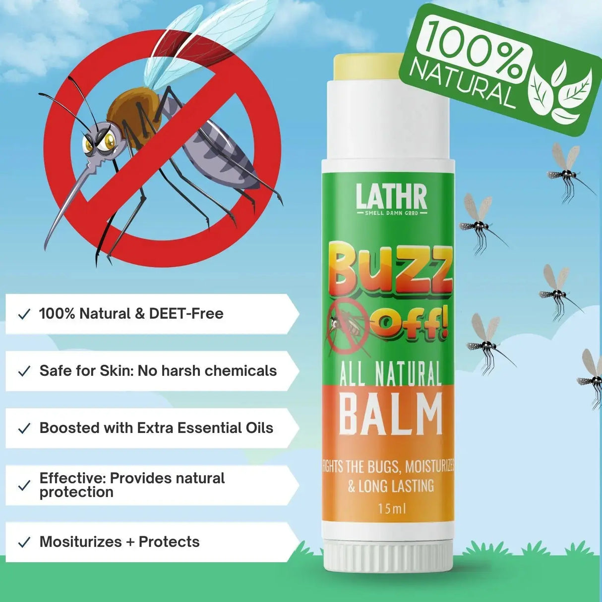 Buzz Off Body Balm Tube LATHR Made In Canada
